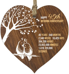 45th Wedding Anniversary Wooden Heart Plaque, Dark Wood Sign Keepsake, Celebrate Sapphire Anniversary Wife Husband Boyfriend Girlfriend, Plaque with Quotes Gifts from the Kids