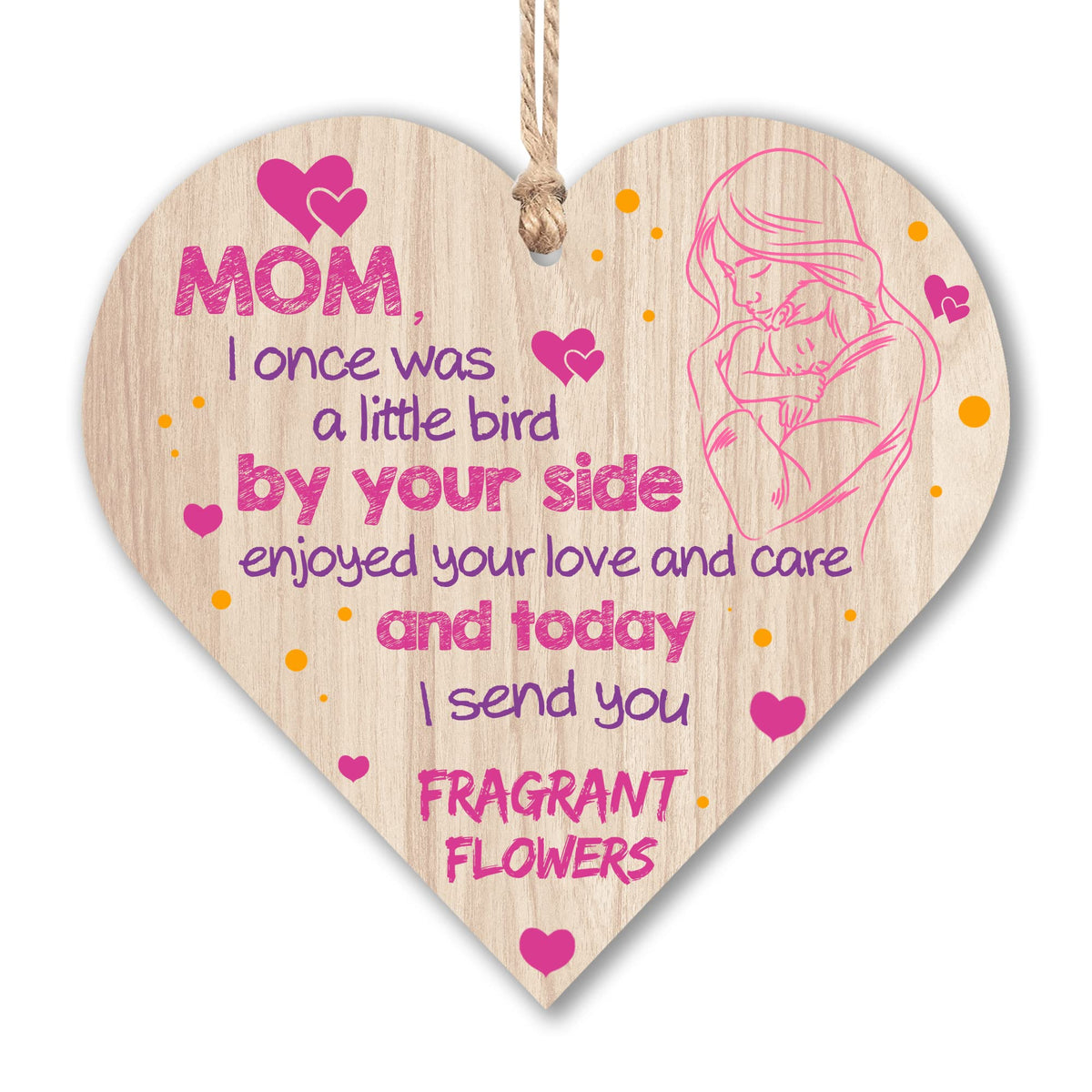 GAOHAN 1Pcs Mothers Day Gifts for Mum,Best Mum Gifts from Daughter Son,Wooden Hanging Heart Plaque,Thank You Gift,Mum Birthday Gifts,Heart Plaque with Sayings,Novelty Funny Hanging Decorative