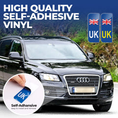 Rubigo UK Stickers For Car UK Number Plate Stickers 4 Pack Self Adhesive Vinyl Stickers For Europe - Weatherproof - Union Jack Replaces GB EU Flag BREXIT