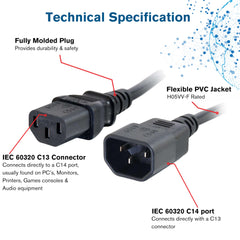 C2G 0.5 Metre 18 AWG Computer Extension Cord (IEC320C13 to IEC320C14) 1.5 Foot Kettle Lead/Power Cable, Black