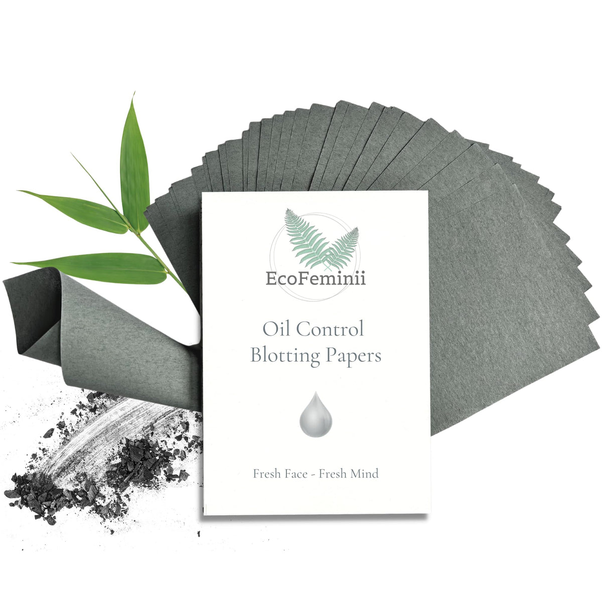 EcoFeminii Oil Control Blotting Sheets 100 pcs Natural Papers for Clear, Clean and Matte Skin-Added Charcoal for Absorbency-Removal of Facial Oil, Sebum & Grease (Large 7cm x 10cm)