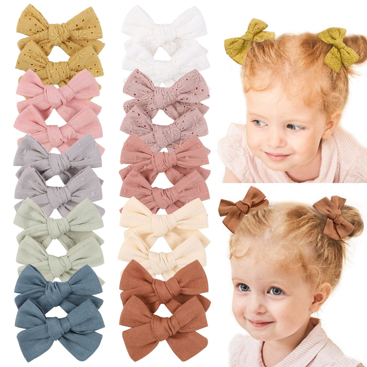 Jollybows 20pcs Baby Girl Hair Bows Clips Fully Lined 3.5 inches Barrettes Hair Accessories for Little Girls Toddler Kids Teens