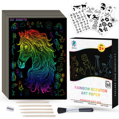 Hycozy Scratch Art for Kids 62 Pcs, Rainbow Scratch Cards, DIY Scratch Art Paper, Magic Scratch Notes, Birthday & Christmas Gifts, Craft Kits for Boys & Girls, Doodling Art & Sketching