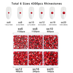 Beadsland 4300pcs Flatback Rhinestones,Light Red Rhinestones Nail Gems Round Crystal Rhinestones for Crafts,Mixed 6 Sizes with Picking Tweezers and Wax Pencil Kit, SS6-SS20,Light Siam