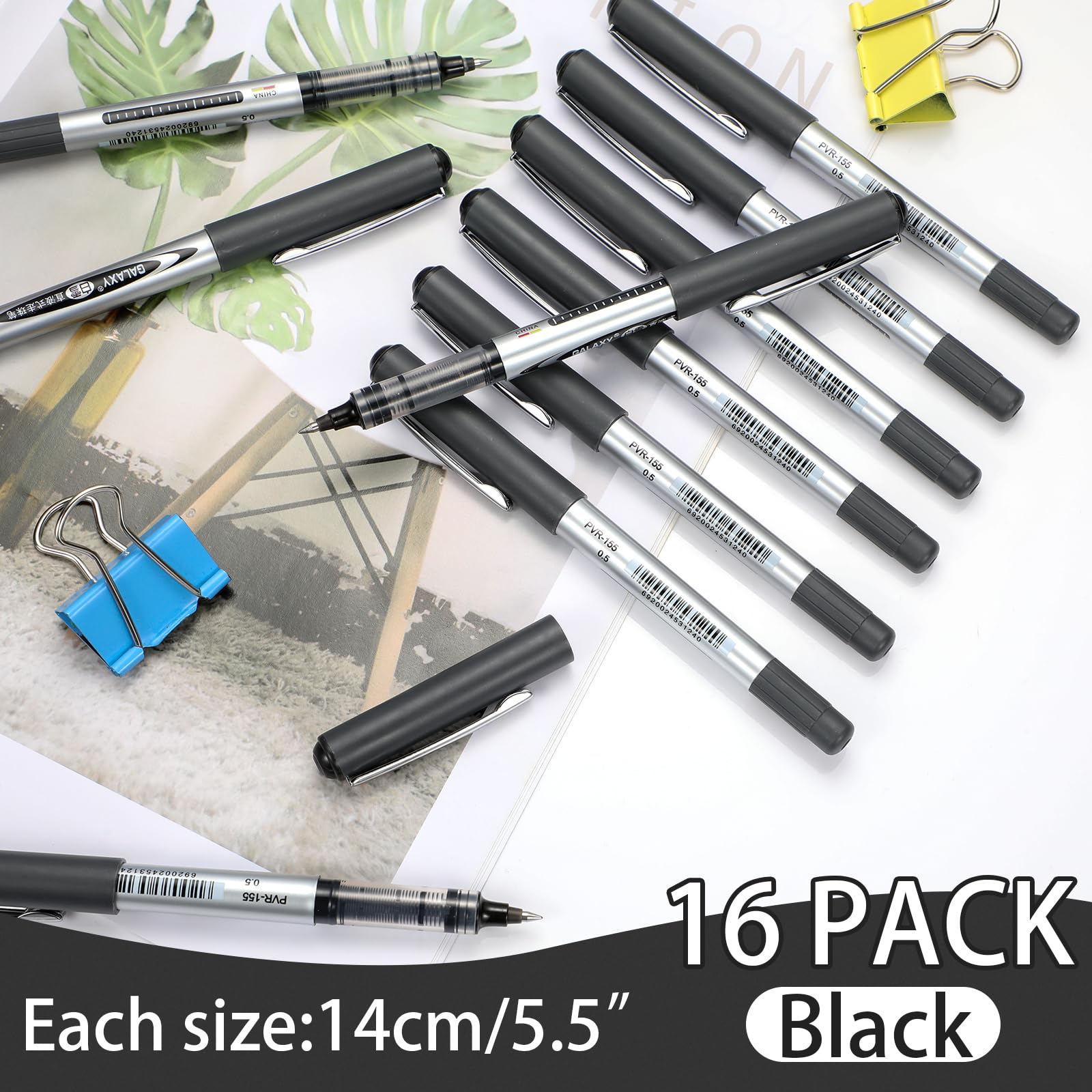 16 Pack Pens, Gel Pens, Writing Pens, Quick-Drying Black Pens Ballpoint, Write Smoothly Ink Pens, Liquid Ink Rollerball Pen, 0.5mm Ink Pen, Gel Pens for Writing, School, Work, Home Office