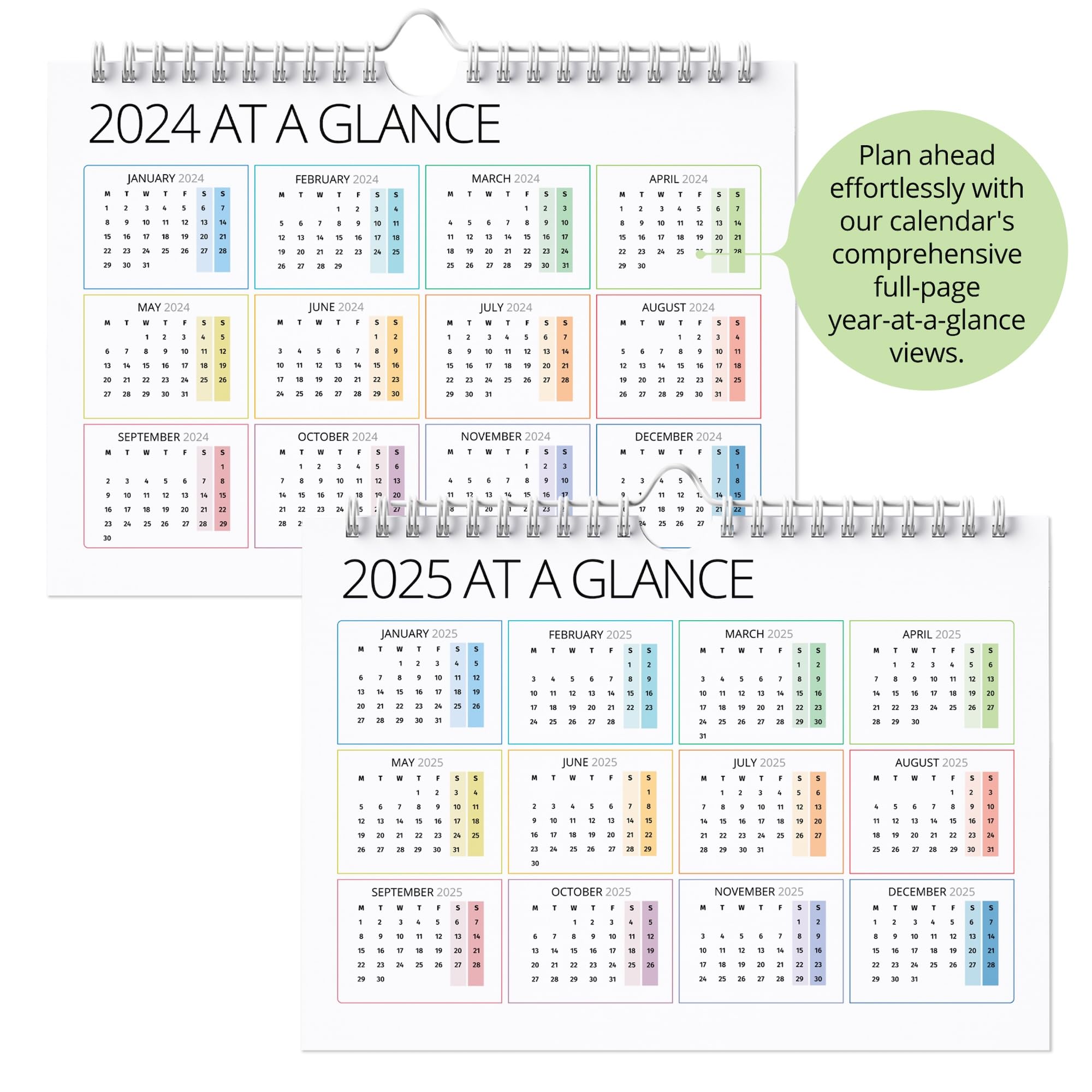 Wall Calendar 2024/25 Colour Calendar - 18 Month Calendar Planner 2024 - Wall Calendar 2024 UK - Month To View 2024-2025 Calendar Now to Dec 2025 - A4 Landscape Calendar for Home, Office