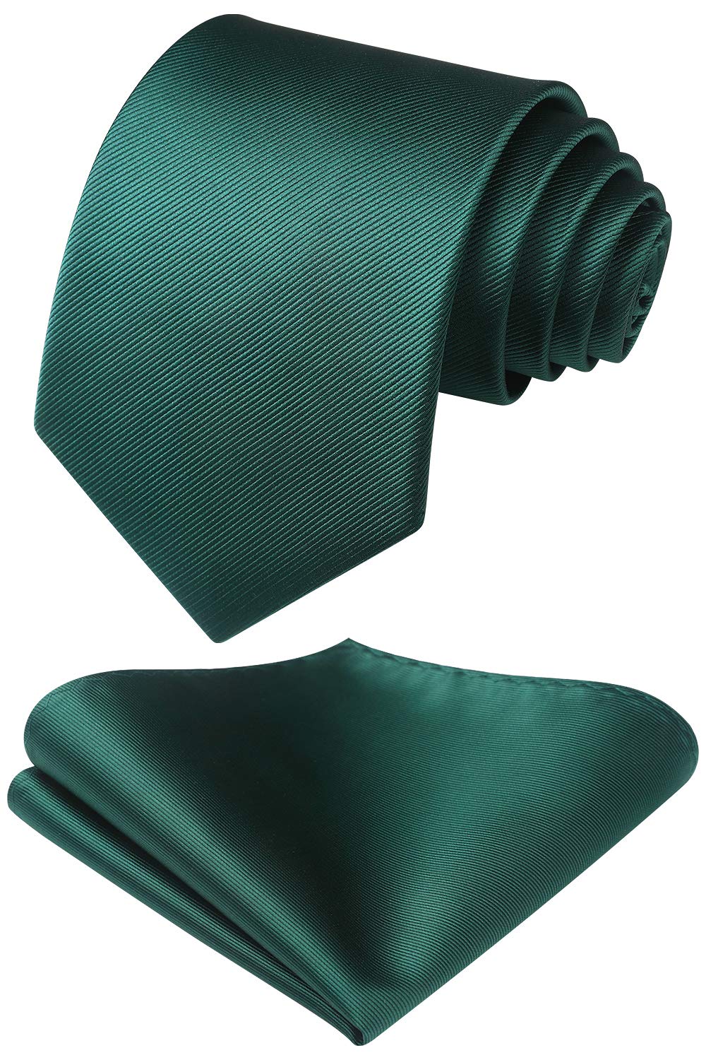 HISDERN Dark Green Solid Color Wedding Tie and Pocket Square, Classic Tie Clip Set for Men-Multiple Colors