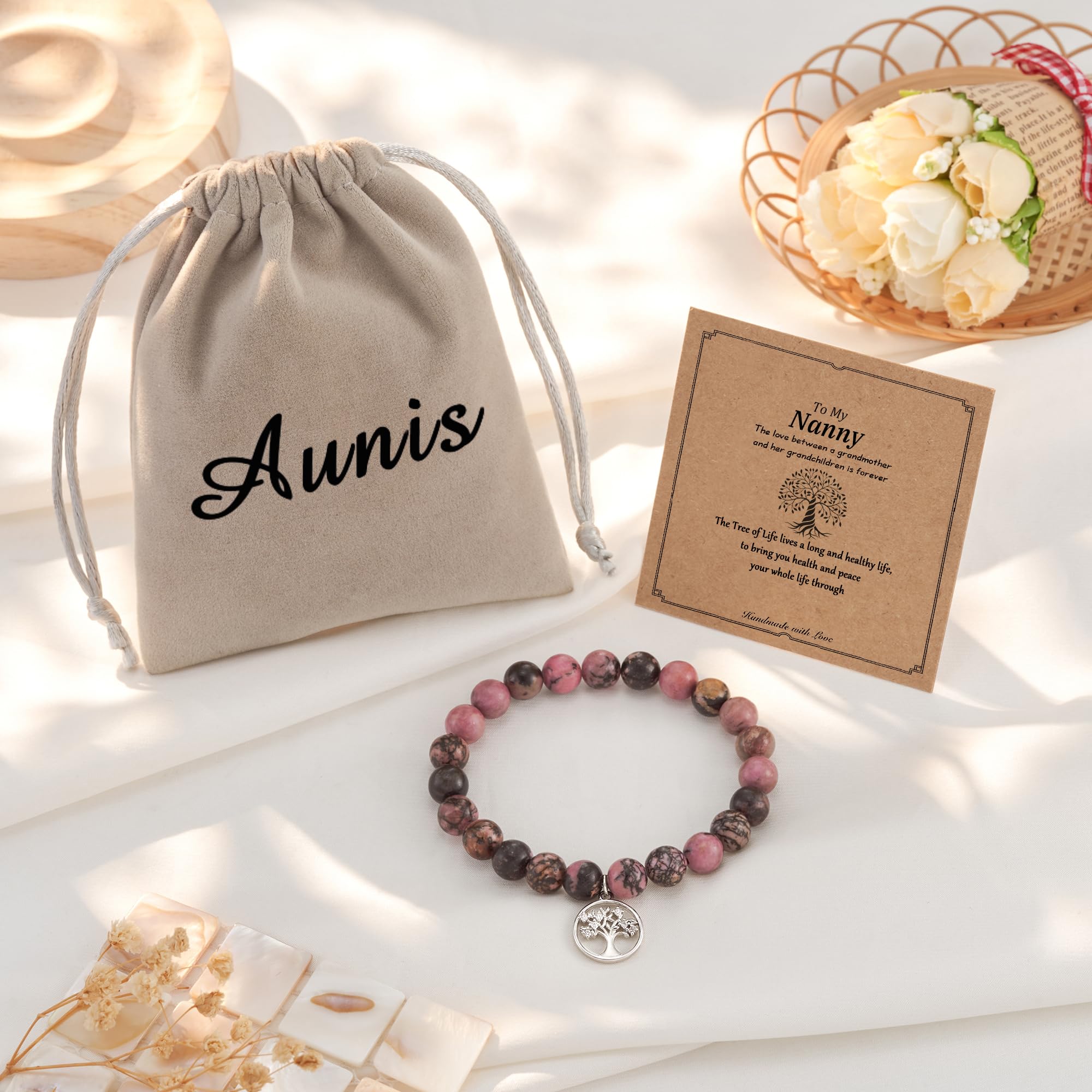 Aunis Nanny Mothers Day Gifts Nanny Gifts From Grandchildren Tree of Life Natural Stone Bracelet Thank You Gifts Birthday Christmas Thanksgiving