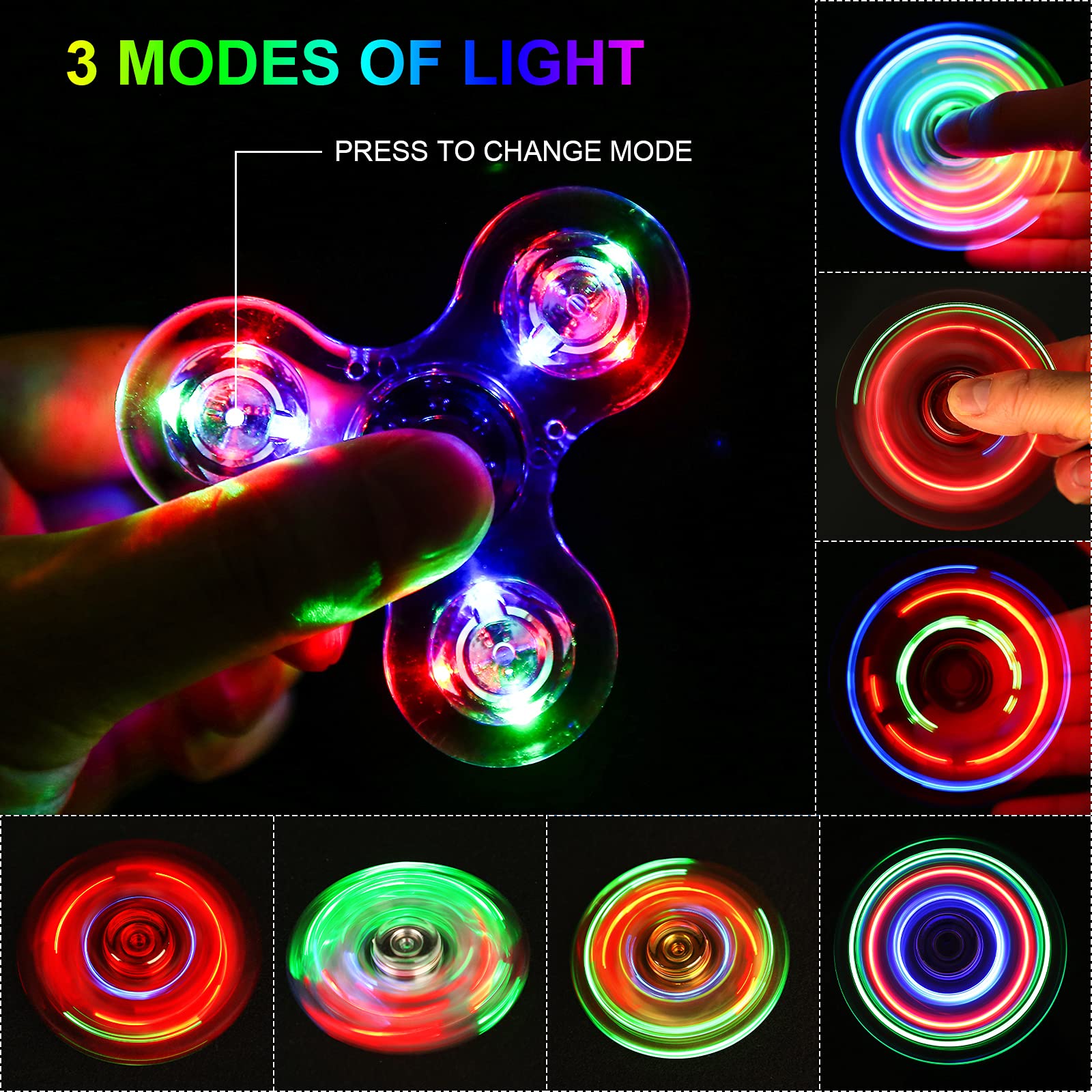 SCIONE Crystal LED Light Fidget Spinner for Kids,LED Light up Fidget Spinner for Toddlers,Glow in The Dark Party Supplies Stress Relief Gifts for Children Adults（Crystal-Purple）