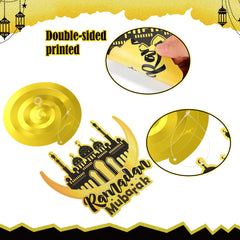 30 Pieces Ramadan Mubarak Decorations, Eid Mubarak Hanging Swirl Shining Gold Star Moon Lantern Ceiling Foil Decor for Eid Al-fitr Party Egyptian Holiday Decorations Supplies (Black and Gold)