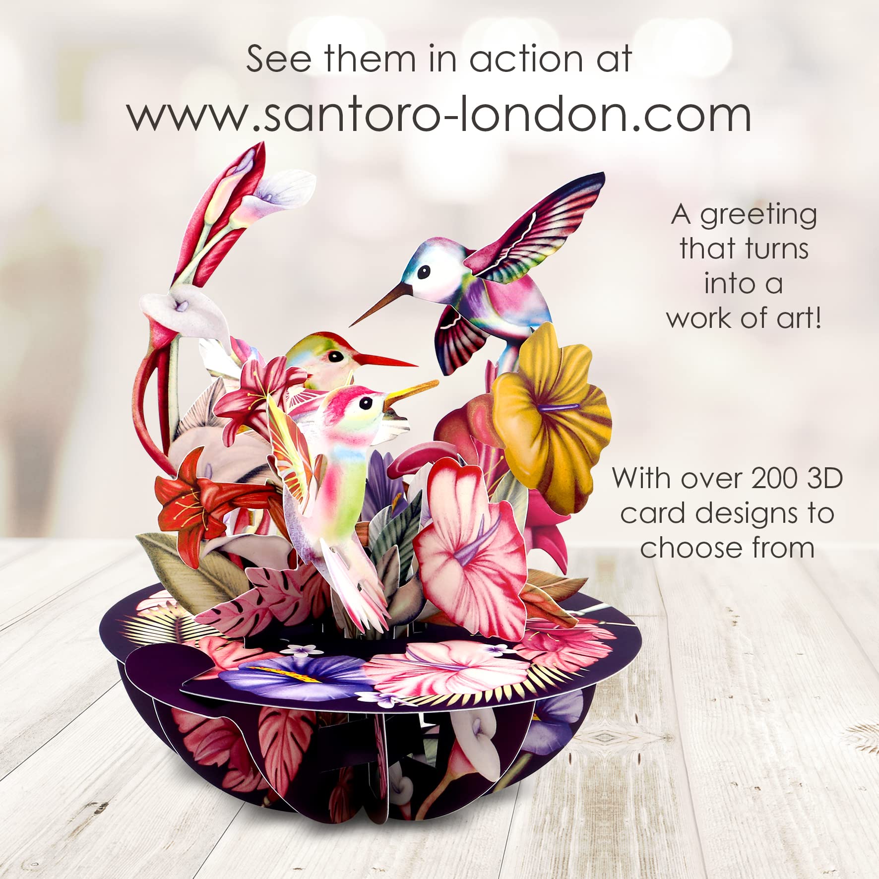 SANTORO Pirouette, 3D Pop Up Greeting Card - Hummingbirds (Blush) - For Her, Him, Mum, Wife, Sister, Daughter, Birthday, Bird Lovers   Thank You Cards For Teacher   Get Well Soon Card