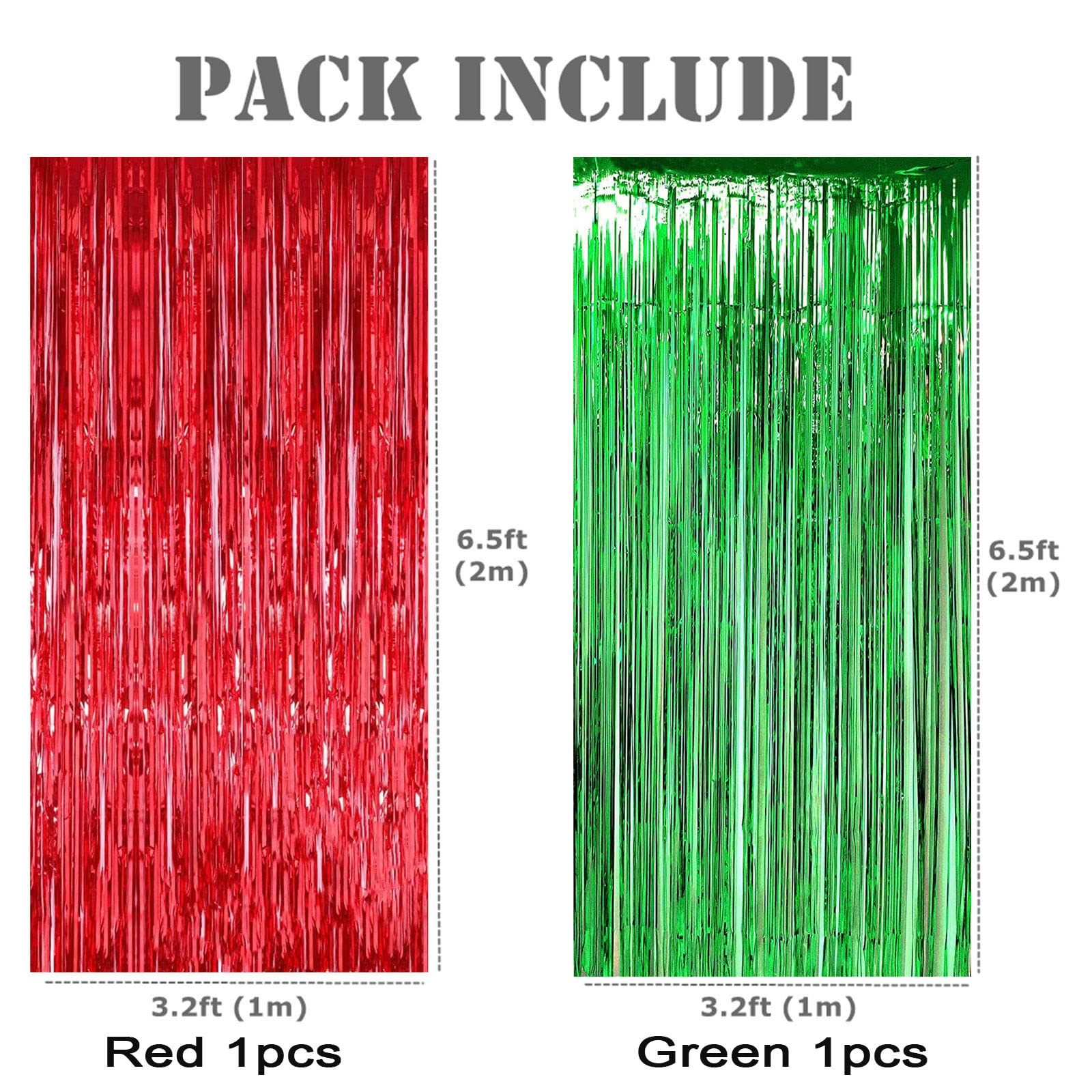 2pcs 3.2ft x 6.5ft Foil Curtain Decorations,Red and Green Tinsel Foil Fringe Curtains Streamers Backdrop for Christmas Party Photo Backdrops Props Christmas Theme Decorations