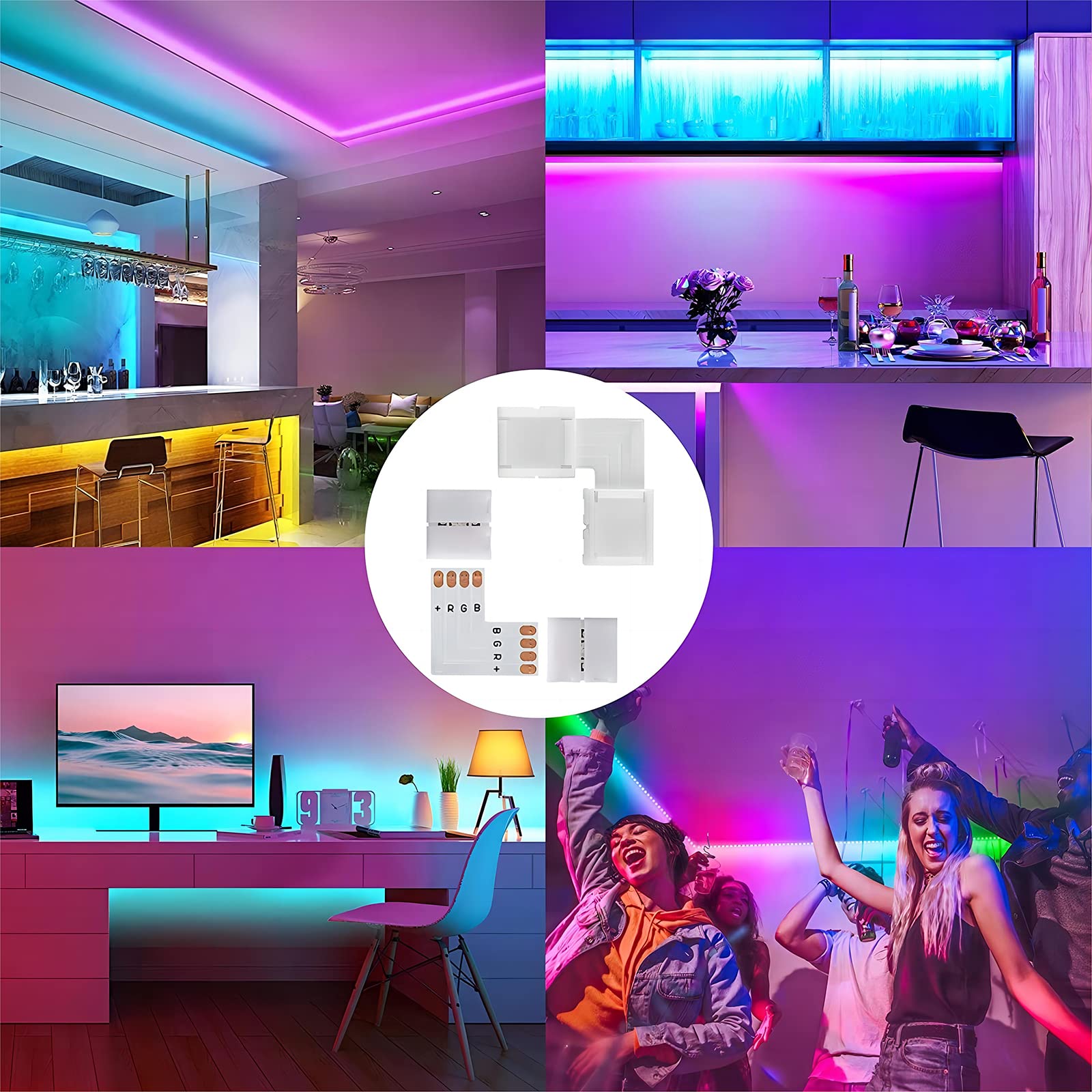 Bailinks Led Strip Light Connector Kit, 40 Pieces Led accessories, Includes Wire Clips, 4-Pin RGB Strip Lights Connector, L-Shape Connectors and Open Pry Tools for 5050 RGB Strip Light