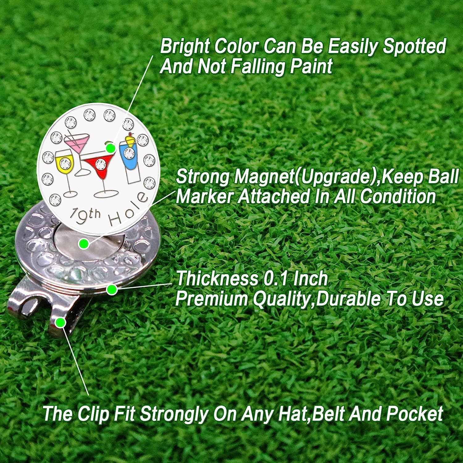 FINGER TEN Golf Ball Marker for Ladies Men Value 6 Pack, Golf Accessories Ballmarker Magnetic fit Golf Divot Tools Hat (Multi Color-6 Pack)