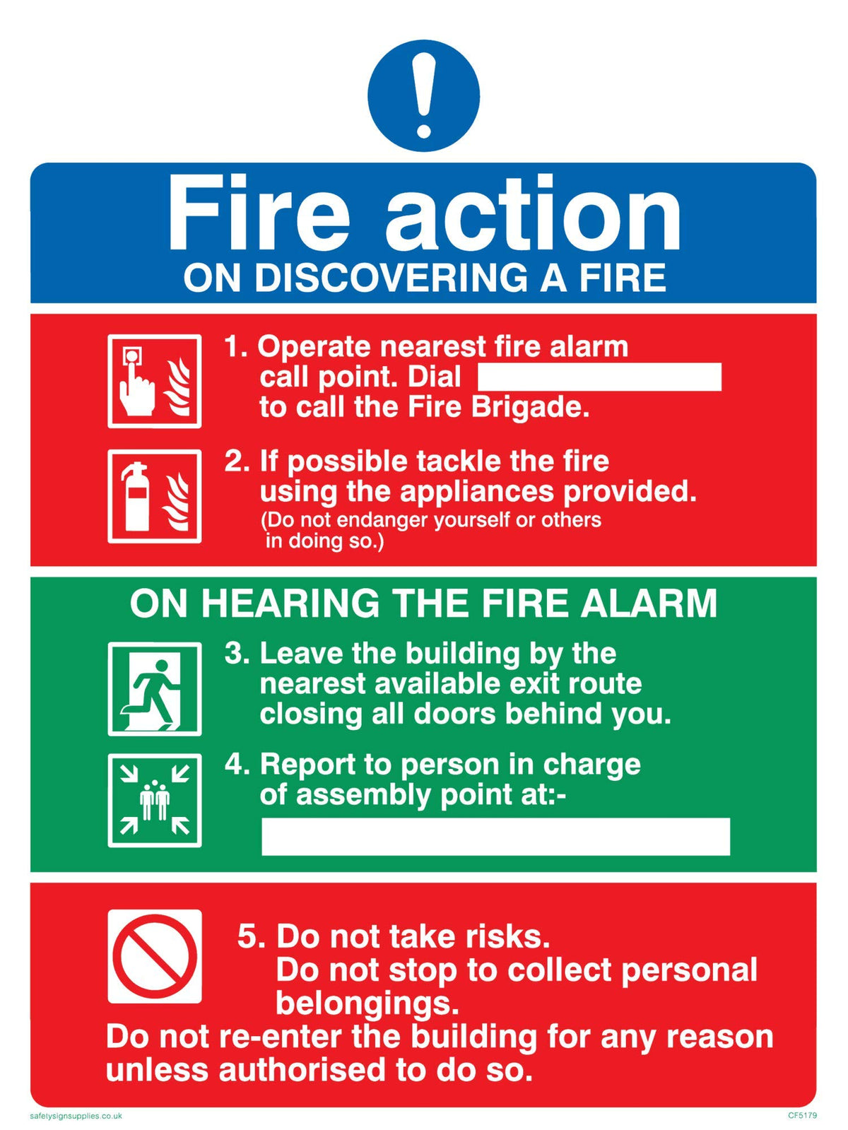 Viking Signs CF5179-A5P-V  inchesFire Action Notice On Discovering A Fire inches Sign, Vinyl/Sticker, 150 mm H x 200 mm W