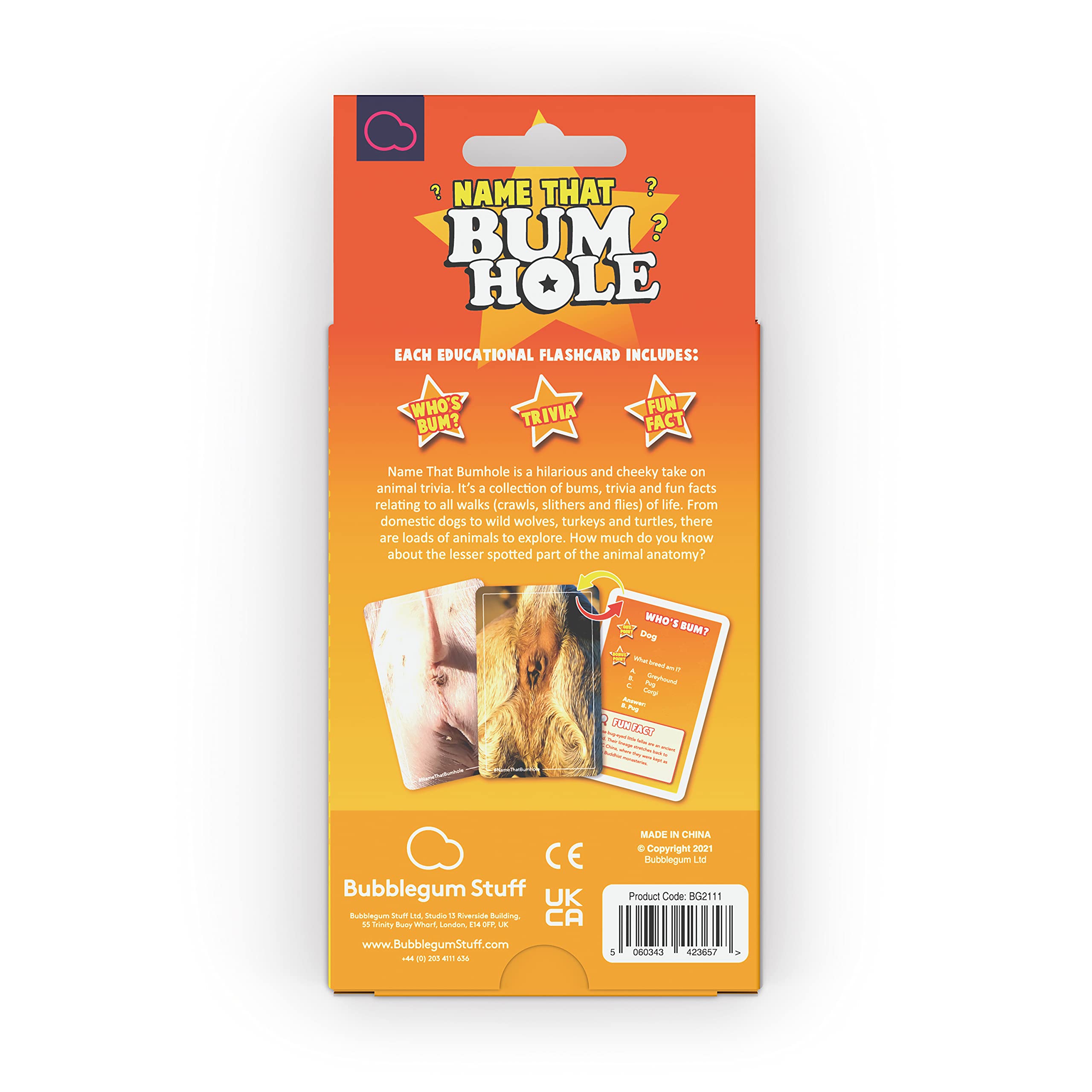 Bubblegum Stuff- Name That Bumhole - Playing Cards, Board Games, Family Games - Animal Trivia Game - 55 Flashcards, Party Games, Travel Games, Party Card Games