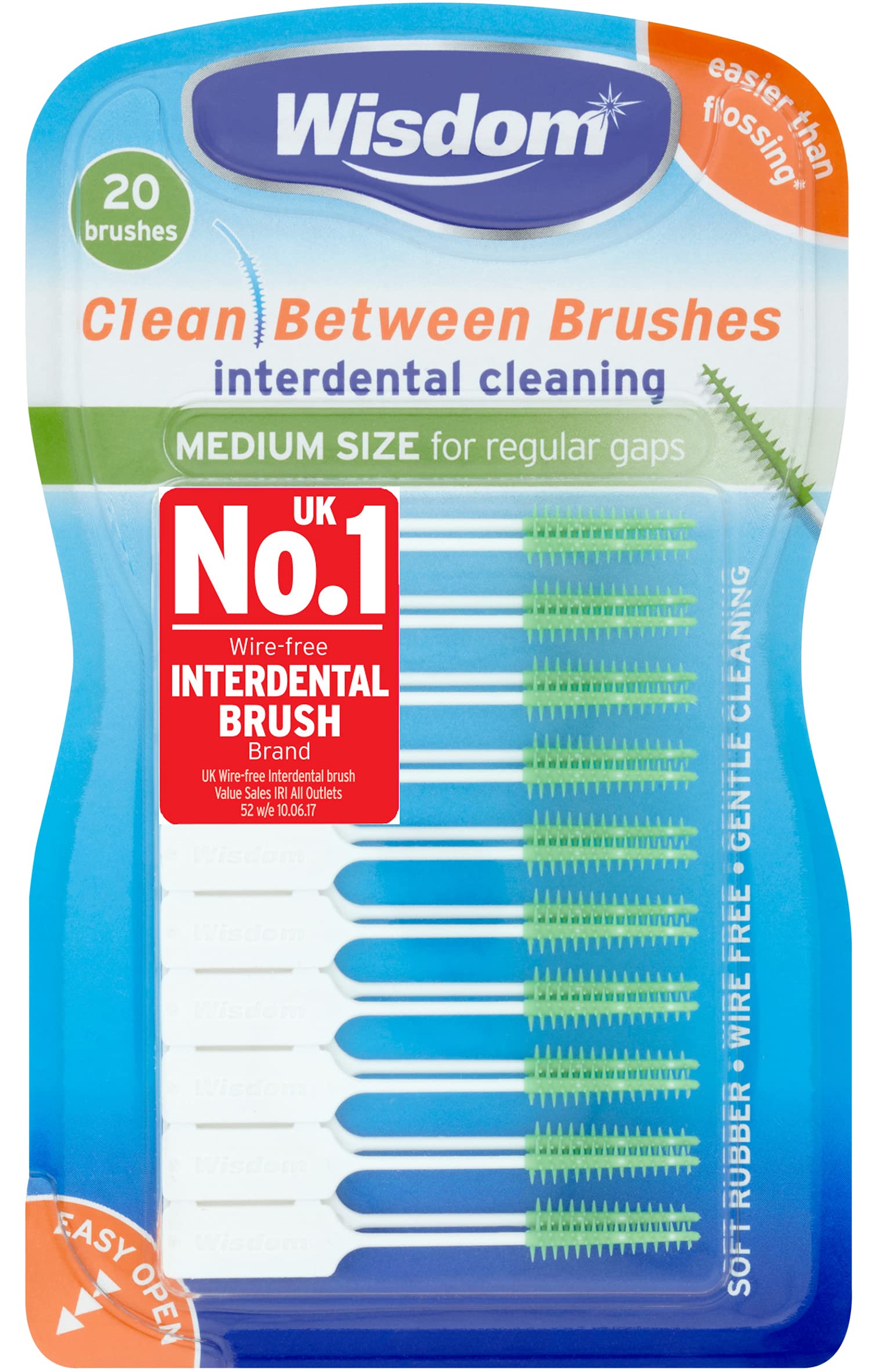 Wisdom Clean Between Interdental Medium Brushes, Green, Pack of 120