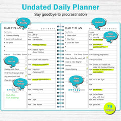 Daily Planner Undated, Asten to Do List Notebook Hourly Schedules Spiral Appointment Planner for Men and Women,PVC Hardcover,Elastic Closure, Inner Pocket 14.7 x 21.2cm (Blue)