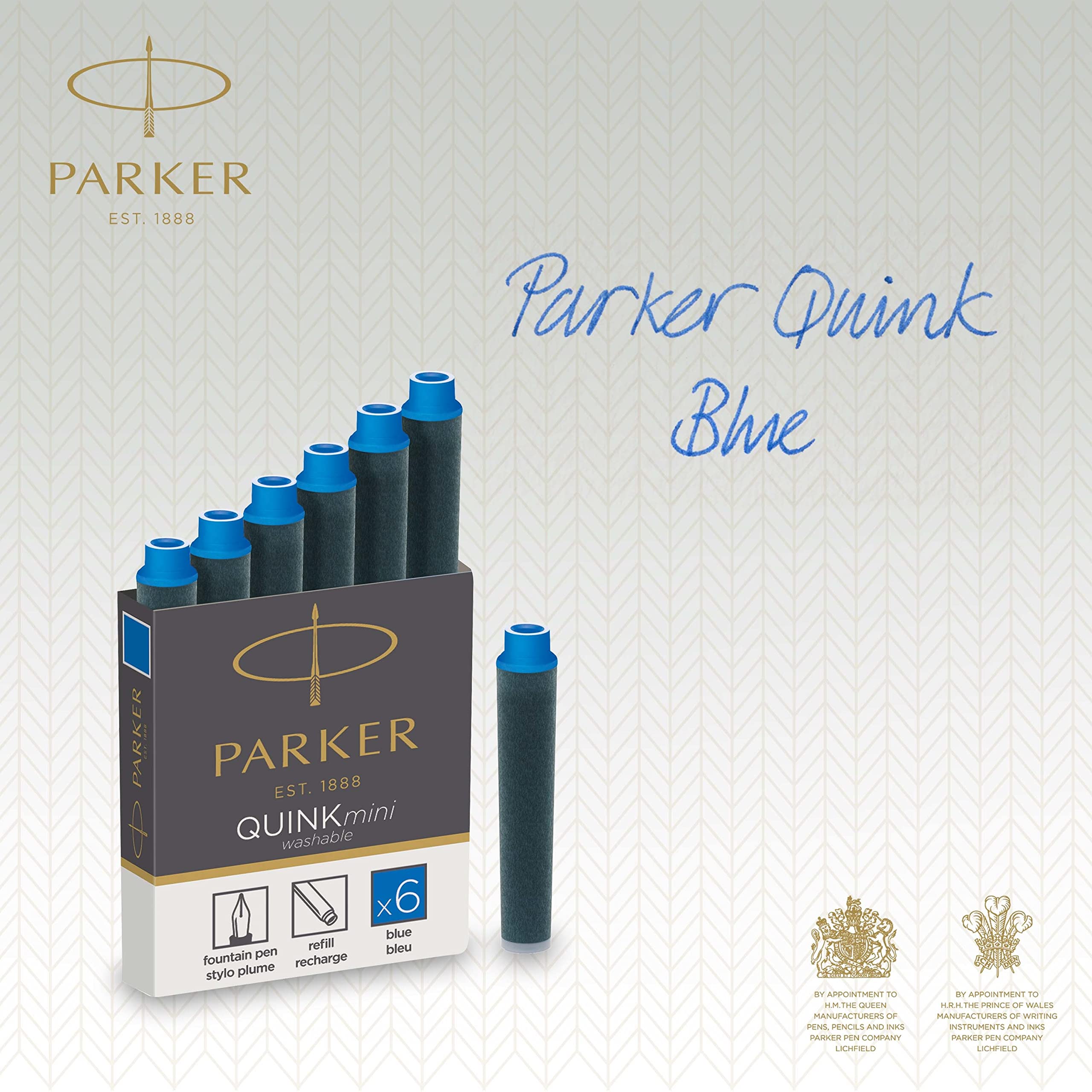 Parker Mini Fountain Pen Ink Refill Cartridges   Blue QUINK Ink   6 Count