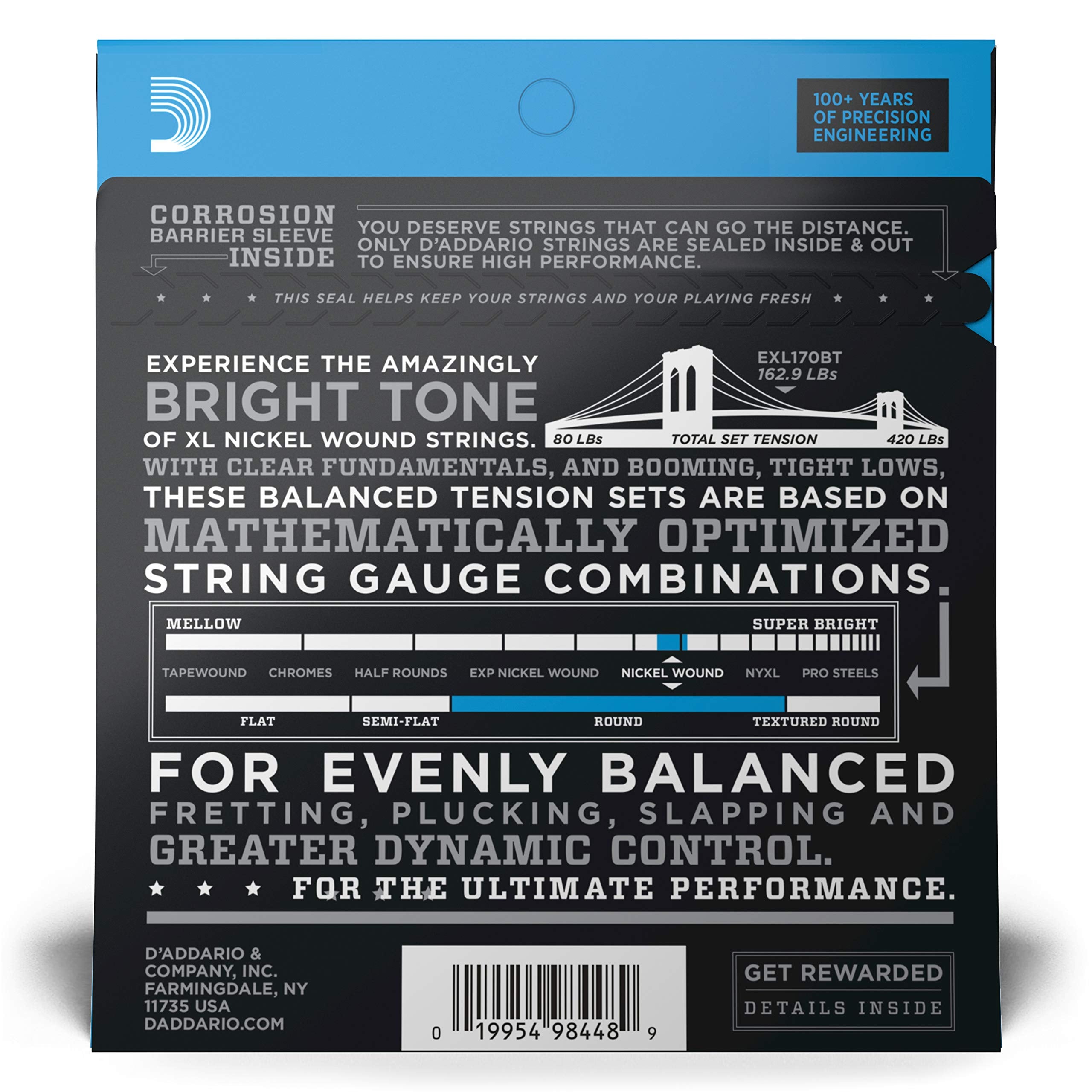 D'Addario EXL170BT 45-107 Balanced Tension Light Nickel Wound Bass Guitar Strings