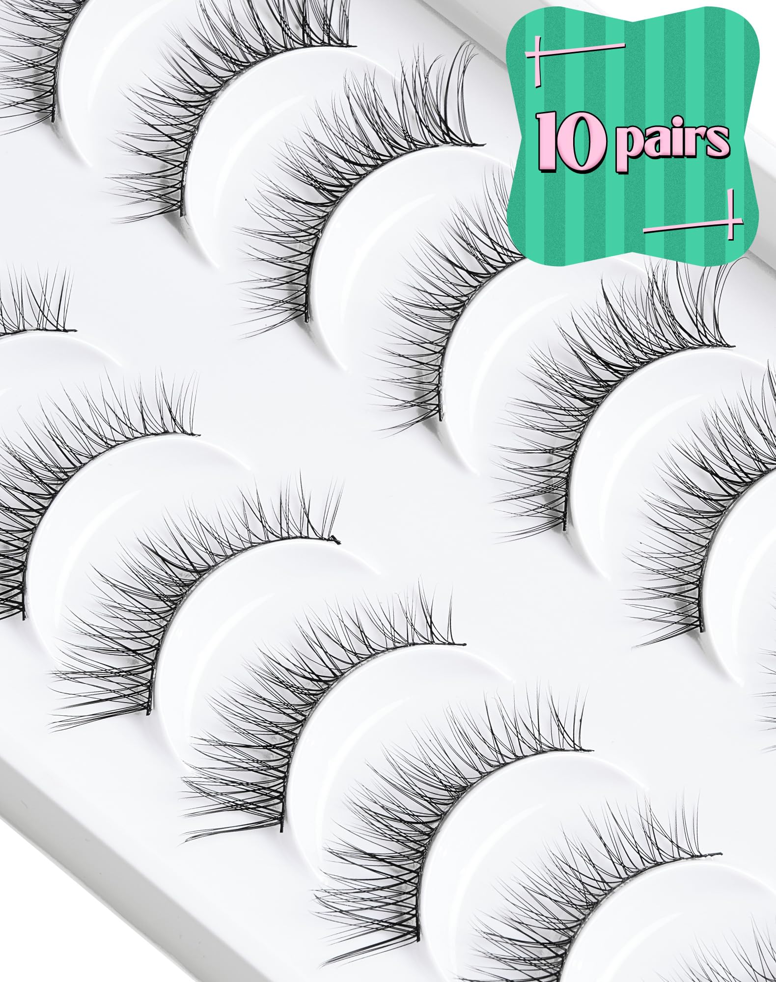 Wispy Lashes Natural Look False Lashes Gradual Lash Natural Lashes Fake Eyelashes Thin Band Eyelashes 10 Pairs D-M08