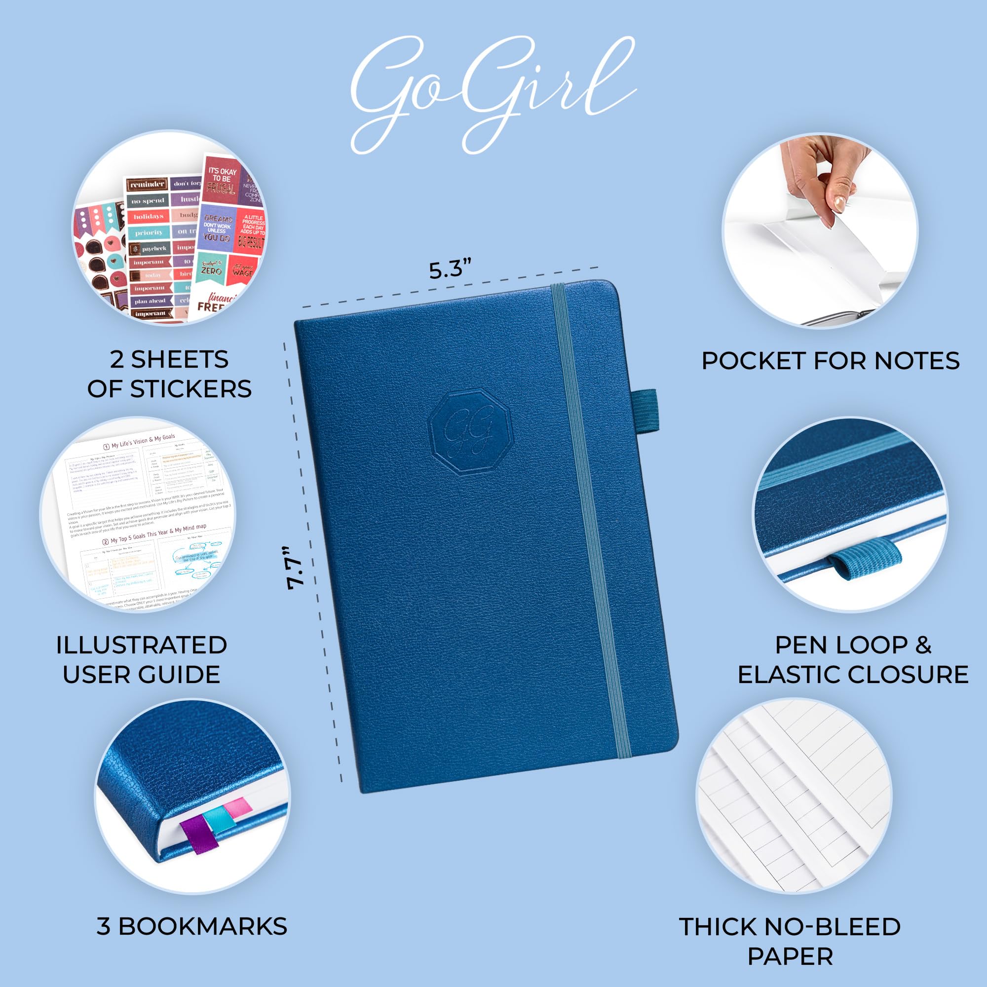 GoGirl Weekly Schedule Planner – Hourly Work & Life Planner with Time Slots – Vertical Agenda Organizer for Daily Productivity, A5 (Mystic Blue)
