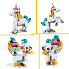 LEGO 31140 Creator 3 in 1 Magical Unicorn Toy to Seahorse to Peacock, Rainbow Animal Figures, Unicorn Gift for Girls and Boys, Buildable Toys