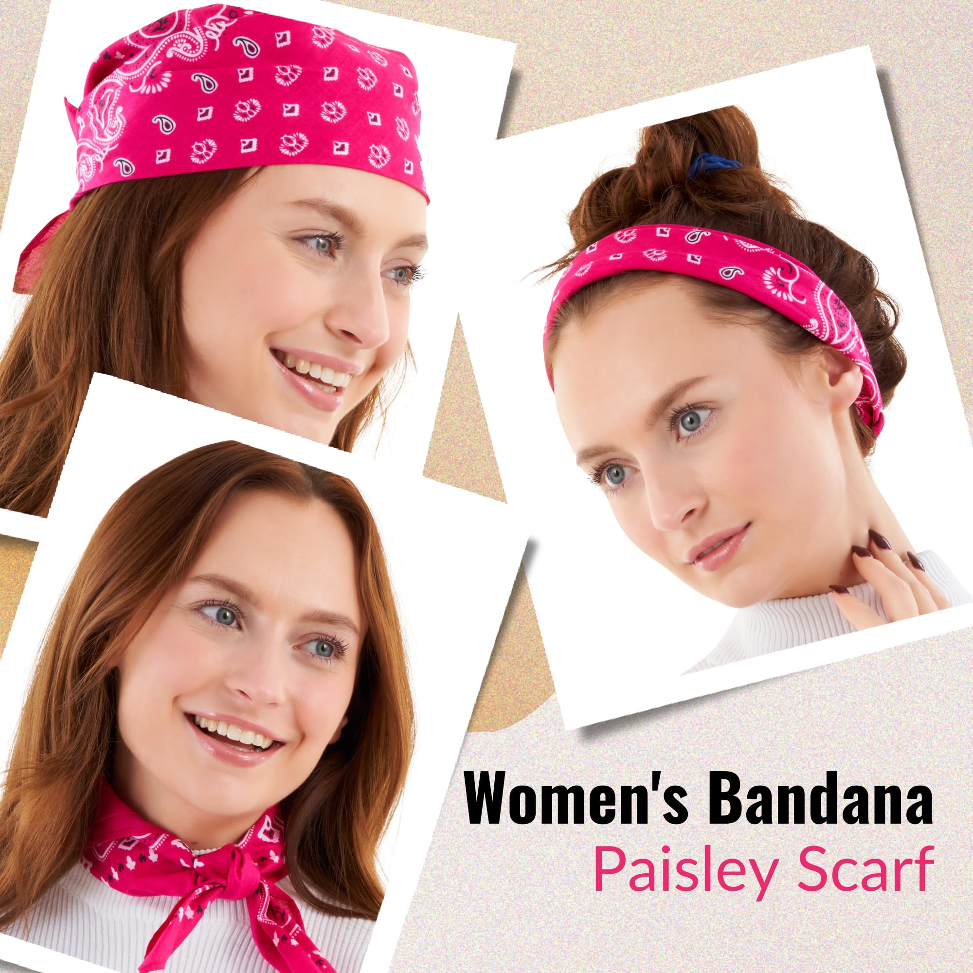 Pink Bandana For Men & Women - Cotton Headband Paisley Hair Bandanas - Pirate Scarf - Headwear Cycling Cowboy Sports Neckerchief