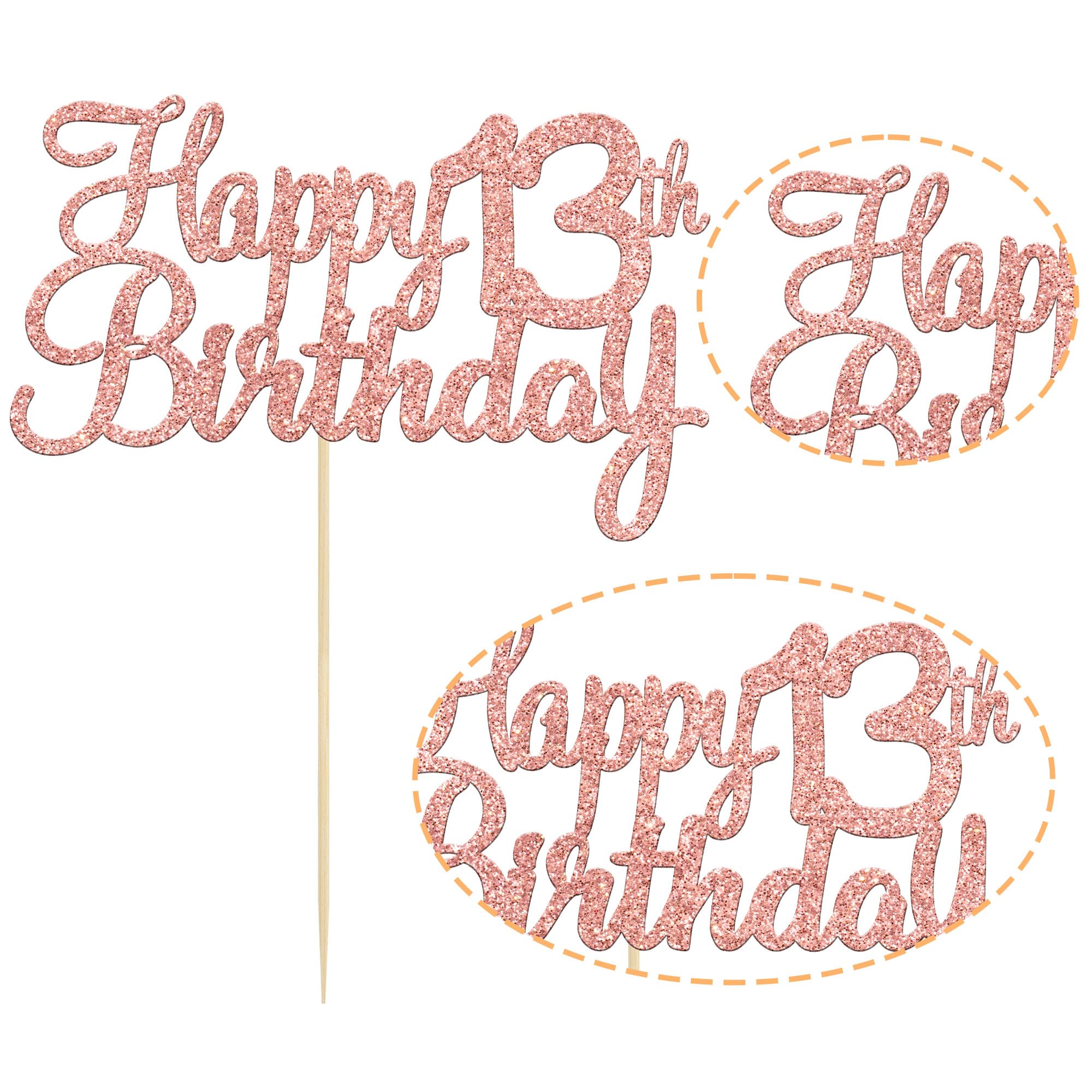 Gyufise 3 Pack Happy 13th Birthday Cake Topper Rose Gold Glitter Happy Birthday Cake Topper Happy 13 Birthday Cake Decoration for 13th Birthday Party Decorations