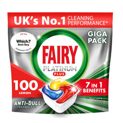 Fairy Platinum Plus All-In-One Dishwasher Tablets Bulk, Lemon, 100 Tablets (20 x 5)