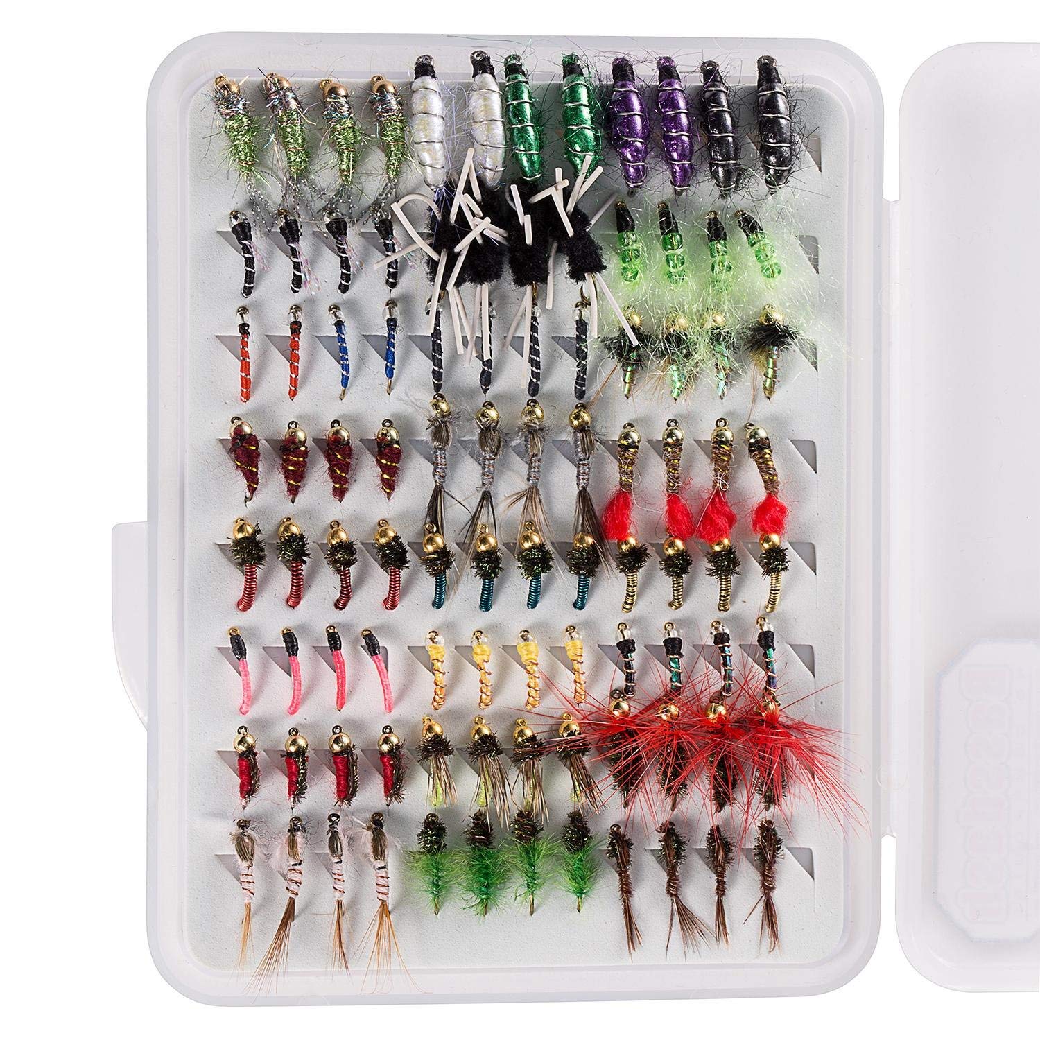 Bassdash Fly Fishing Lures Kit with Box Nymph Beadhead Wet Fishing Dry Flies for Trout Bass Salmon