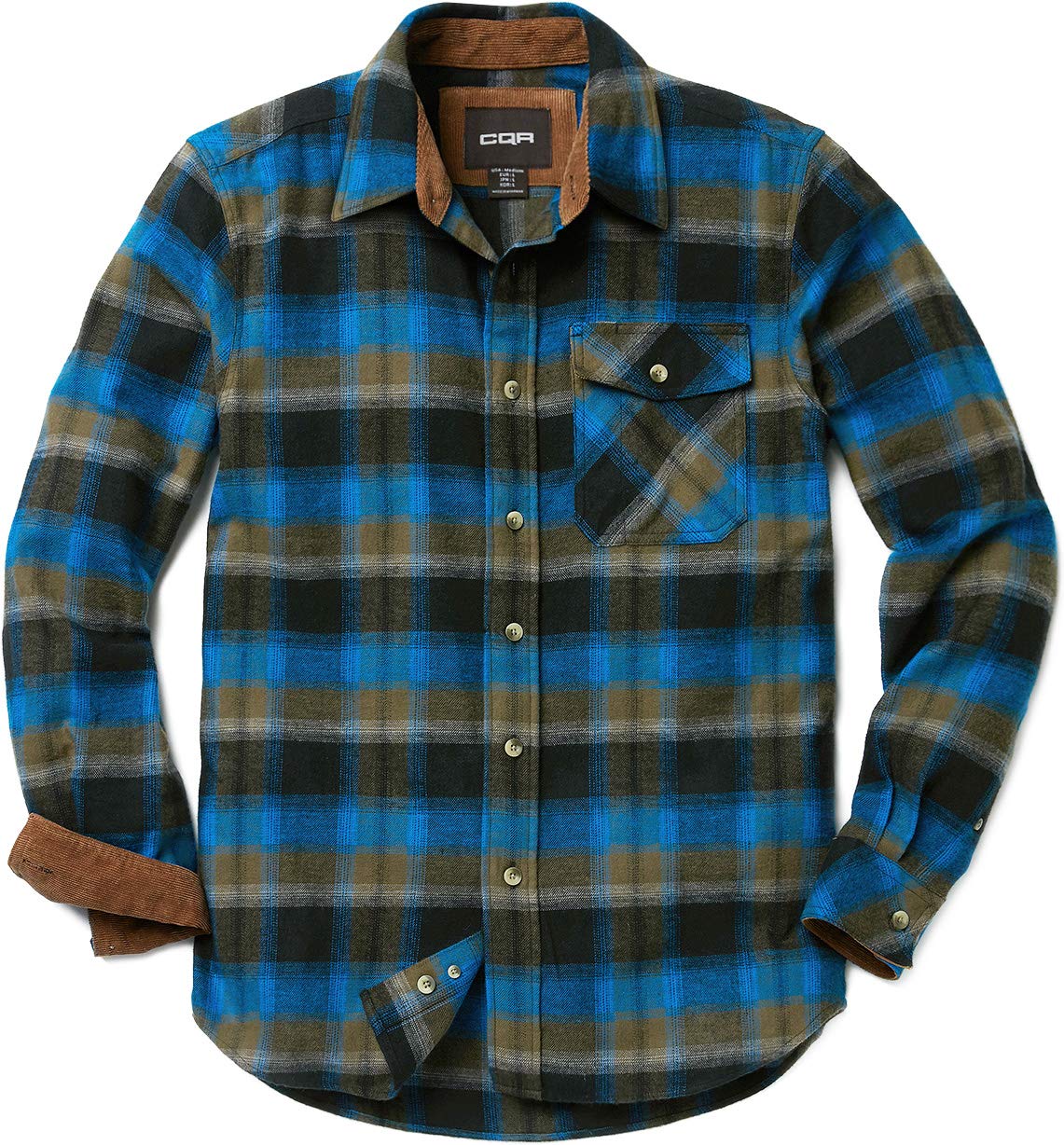 CQR Men's All Cotton Flannel Shirt, Long Sleeve Casual Button Up Plaid Shirt, Brushed Soft Outdoor Shirts, Plaid Flannel River, XL