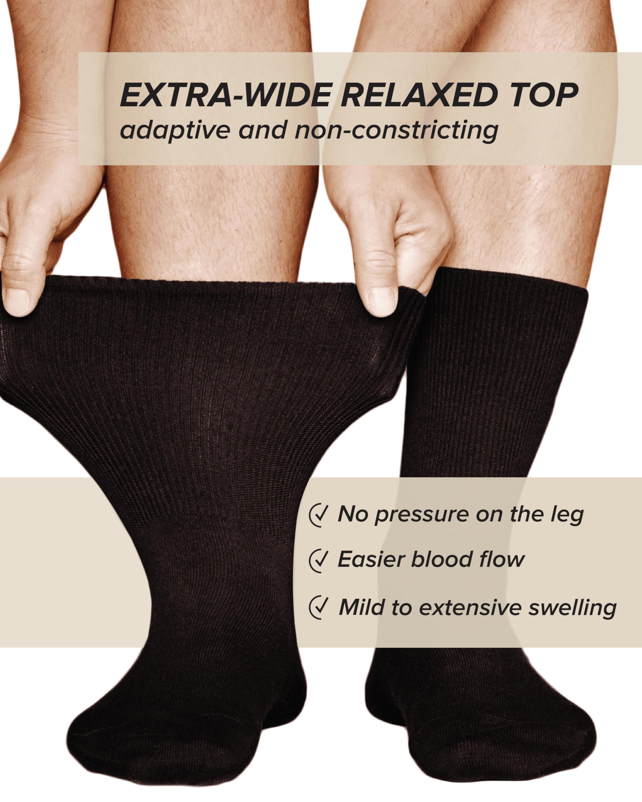 vitsocks Men's Extra Wide Loose Fitting Diabetic Socks (3 PAIRS) Swollen Feet Ankles Legs, black, 9.5-11.5