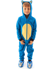 Sonic The Hedgehog Onesie For Boys & Girls   Kids Blue Soft All In One Pjs With Sonic Face Hood & 3D Ears   Childrens Gamer Gift 7-8 Years