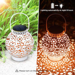 KOOPER Solar Lanterns Outdoor, Metal Hanging Solar Garden Lights with Vintage White Finish and Dual Color LED, Waterproof Garden Ornaments Lantern Lights Solar Powered for Yard Garden Patio Lawn