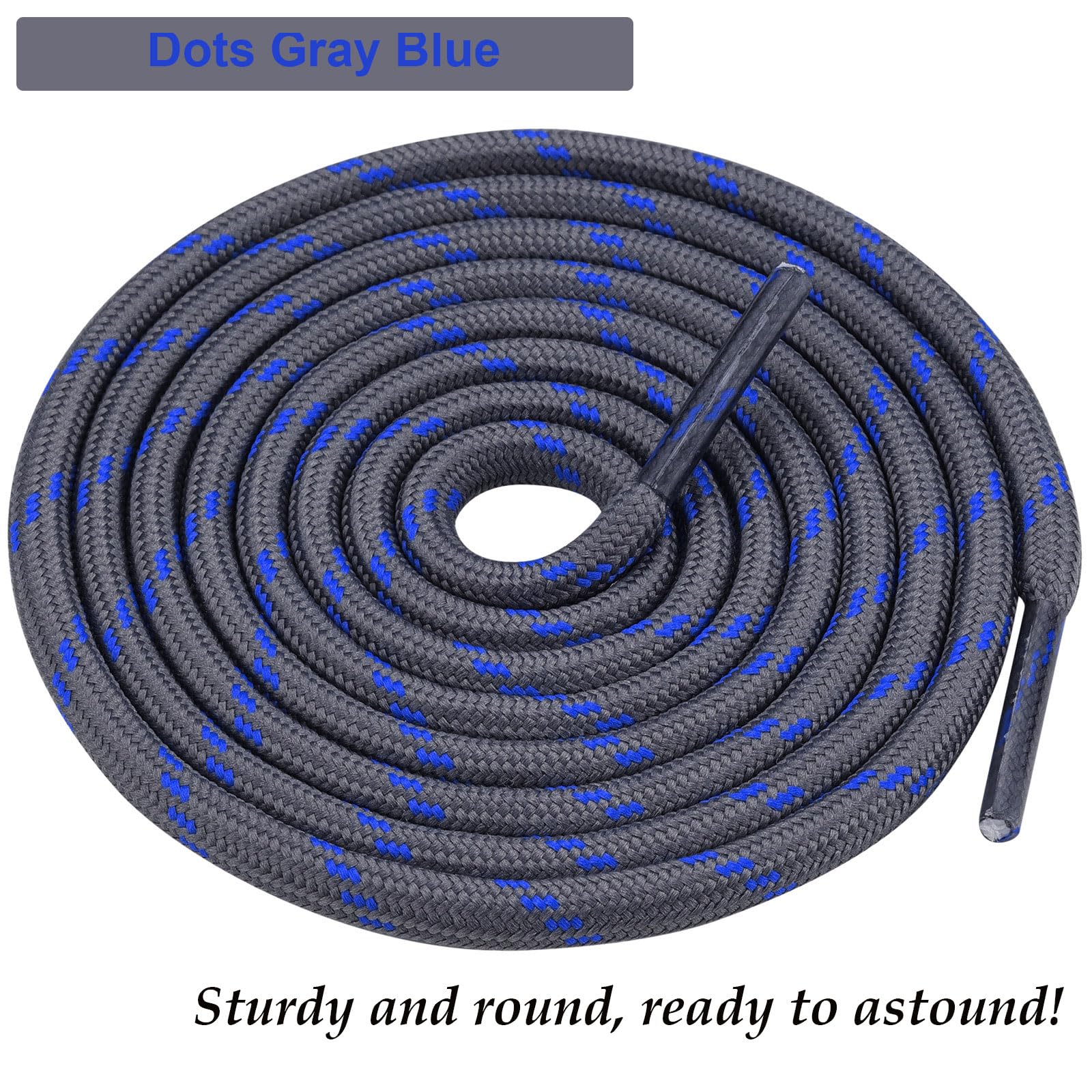 Stepace Round Shoelaces [2 Pairs] Heavy Duty Boot Shoe Laces for Hiking Work Boots Dark Gray Blue -100(Dots)