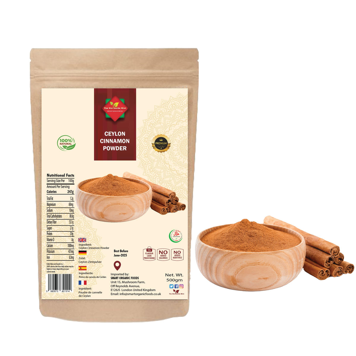 Ceylon Cinnamon Powder (500G / 17.64)   Ethically Sourced 100% Authentic True Ceylon   Cinnamon Ground   Dalchini Powder   Premium Quality   Natural   Non GMO  Vegan