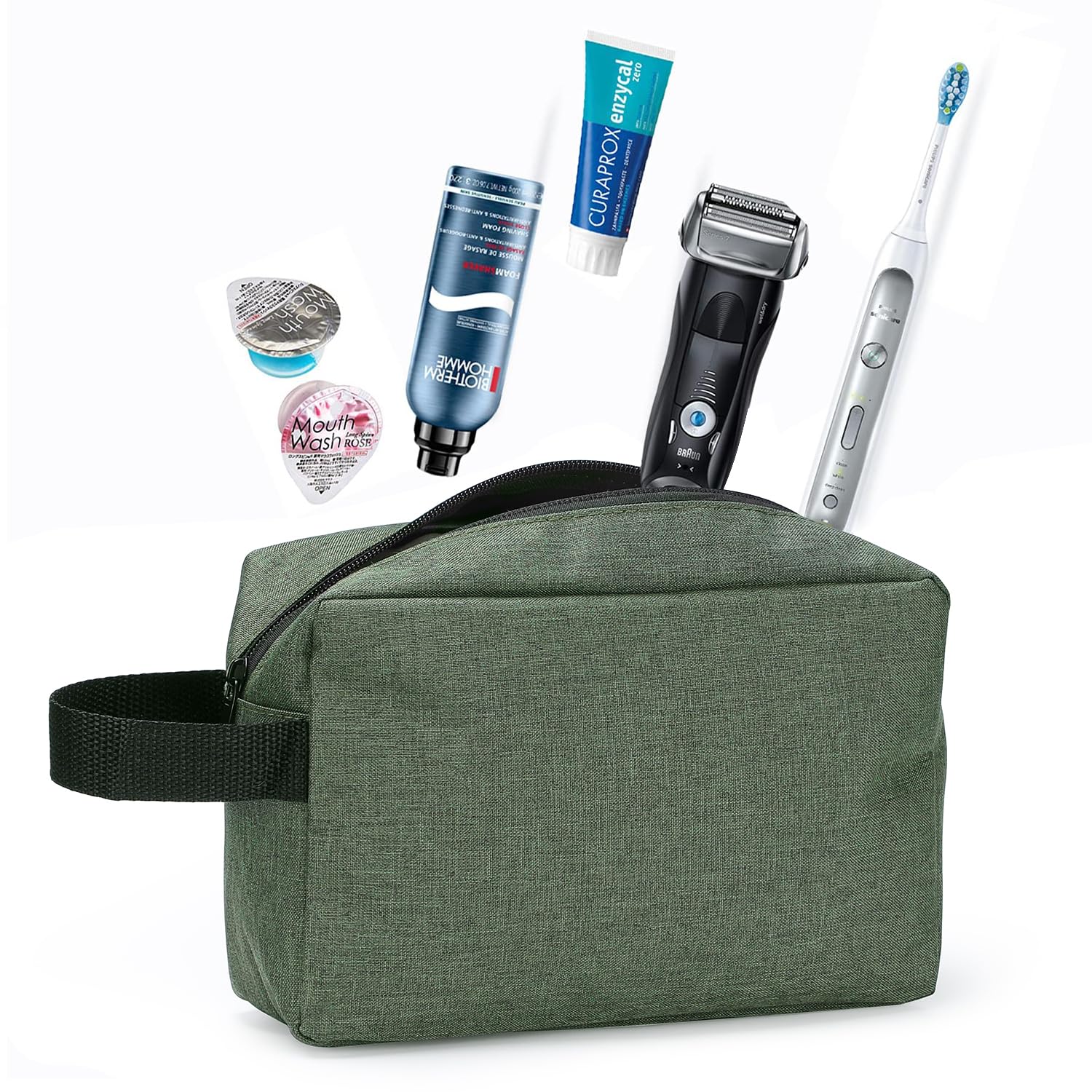 Toiletry Bag for Men, Etercycle Portable Travel Wash Bag, Waterproof Toiletries Cosmetic Organizer Bag, Gym Shaving Shower Bathroom Bag, Dopp Kit Make Up Bag with Handle (Green)