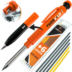 THORVALD Pro Carpenters Pencil Set [and 7 Leads and Lead Sharpener and Easy-Write Grip] For Carpenter Handyman DIY for Drawing Writing Tracing on Wood Metal Concrete Tile