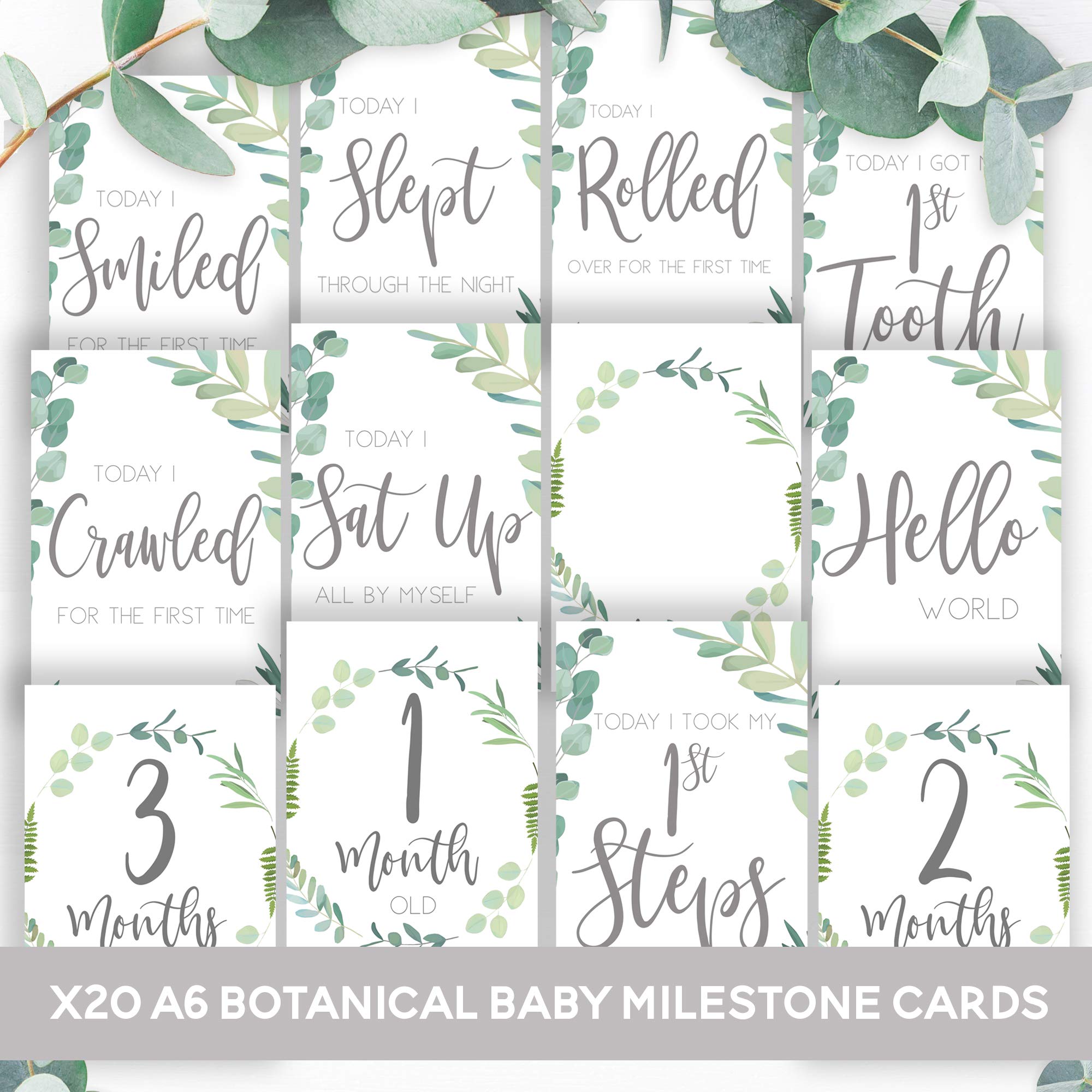 Little Angels Jamboree Baby Milestone Cards Boho Botanical Design- Baby's 1st Year Memory Photo Instagram Props (BMC20)