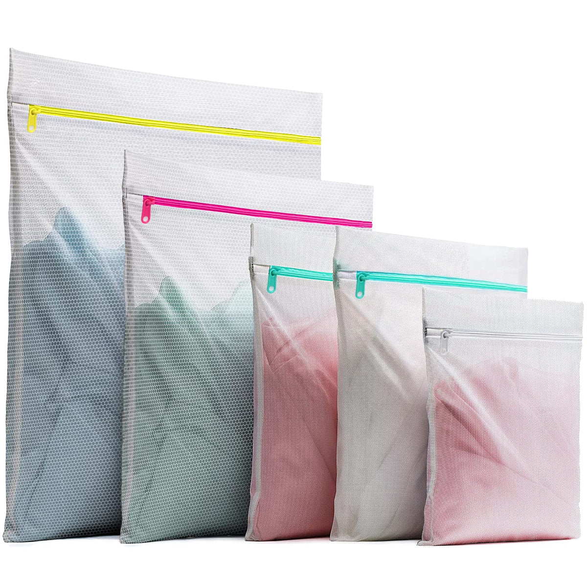 Mesh Laundry Bags for Washing Machine Laundry Bags with Zips Net Wash Bag for Travel Storage Organization, Mesh Bags for Delicates Blouse, Hosiery, T-shirt, Socks, Underwear, Bra, Baby Clothes (5 SET)