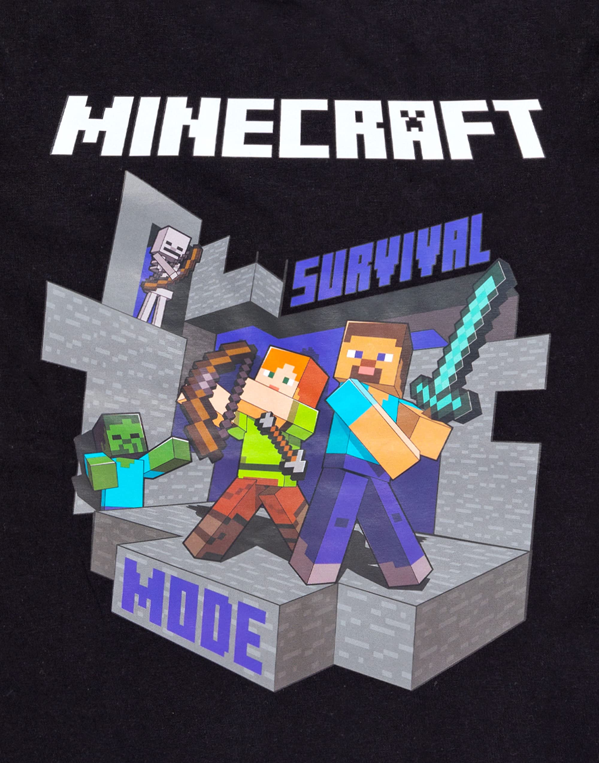 Minecraft T Shirt Boys   Kids Survival Mode Sword Short Sleeve Black Top   Steve Alex Childrens Game Merchandise 5-6 Years