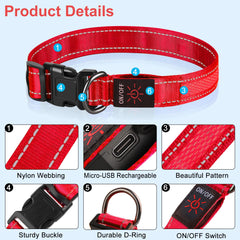 Light Up Dog Collar, Flashing dog collars for dark,LED Dog Collar USB Rechargeable & Waterproof with 3 Flashing Modes, Super Bright Flashing Adjustable Dog Collar for Large Dog