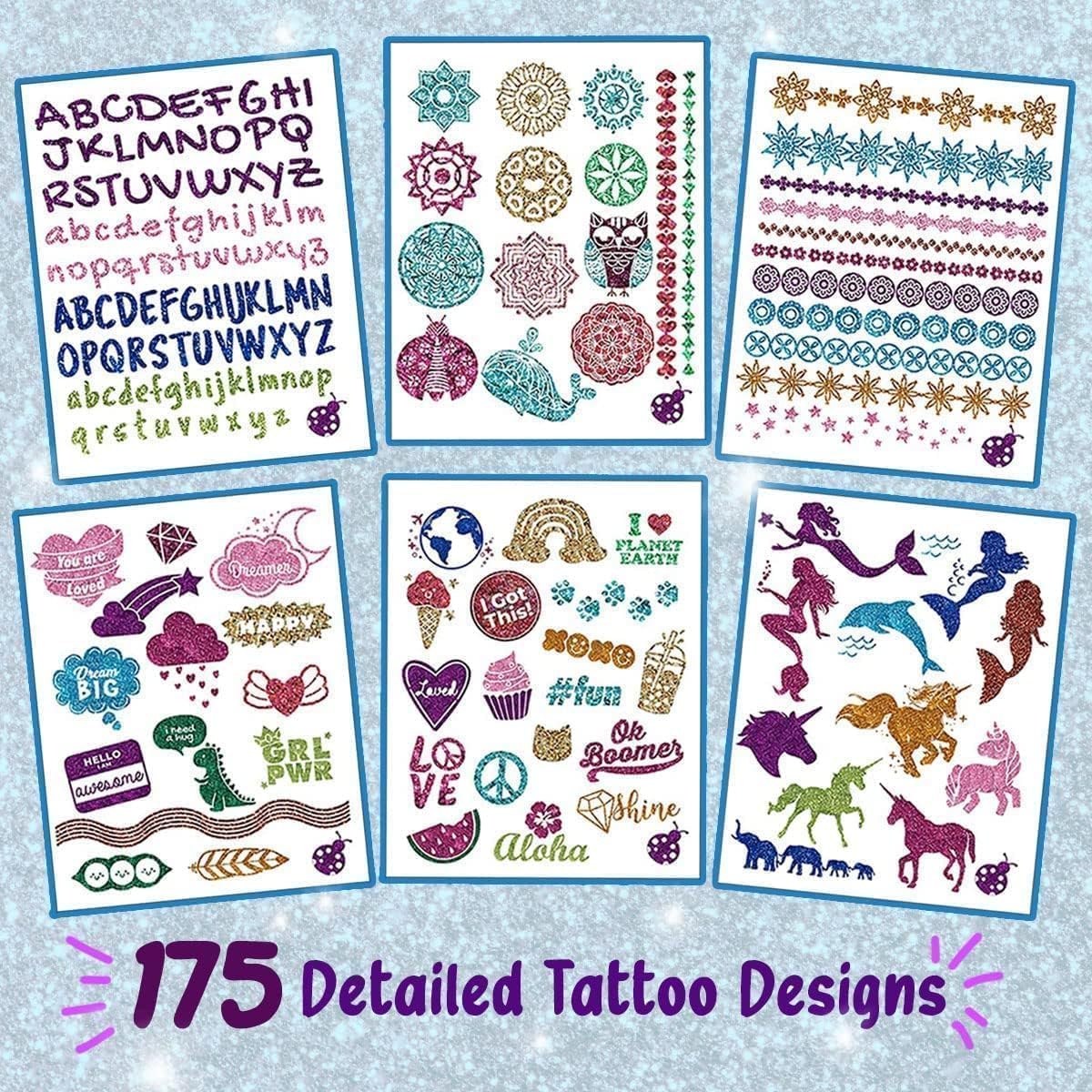 PURPLE LADYBUG Glitter Tattoos for Kids with 175 Designs, Peel & Stick Kids Tattoos for Girls - Girls Birthday Presents for Age 8 9 10 11, Unique 7 Year Old Girl Gifts, & Gifts for 6 Years Old Girls