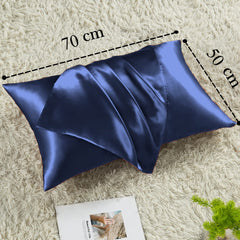 Vielit 2 Pack Satin Pillowcase for Hair and Skin,Soft as Silk Pillowcases for Hair and Skin,Easier Care than Silk Pillow Case Navy Pillowcases for 50x70cm Pillow Envelope & 2 Scrunchies