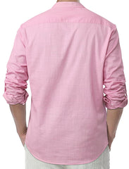 Enlision Mens Pink Cotton Linen Shirts Long Sleeve Shirt Button Down Henley Shirts Lightweight Casual Plain Tops for Men S