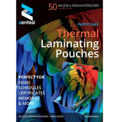 Zentesi A4 Laminating Pouches High Gloss Laminator Sleeves 150 Micron (75 and 75 Microns) Glossy Laminate Pouch Sheets - Pack of 50