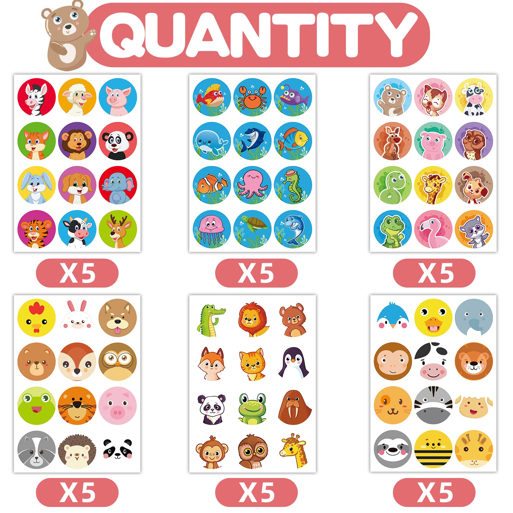 RMMD Animal Stickers 30 Sheets Cute Animal Circle Stickers for Children Animal Stickers for Cards/Envelopes/Boxes/Scrapbook Classroom Teacher Reward Stickers for Children Teachers Party Favours