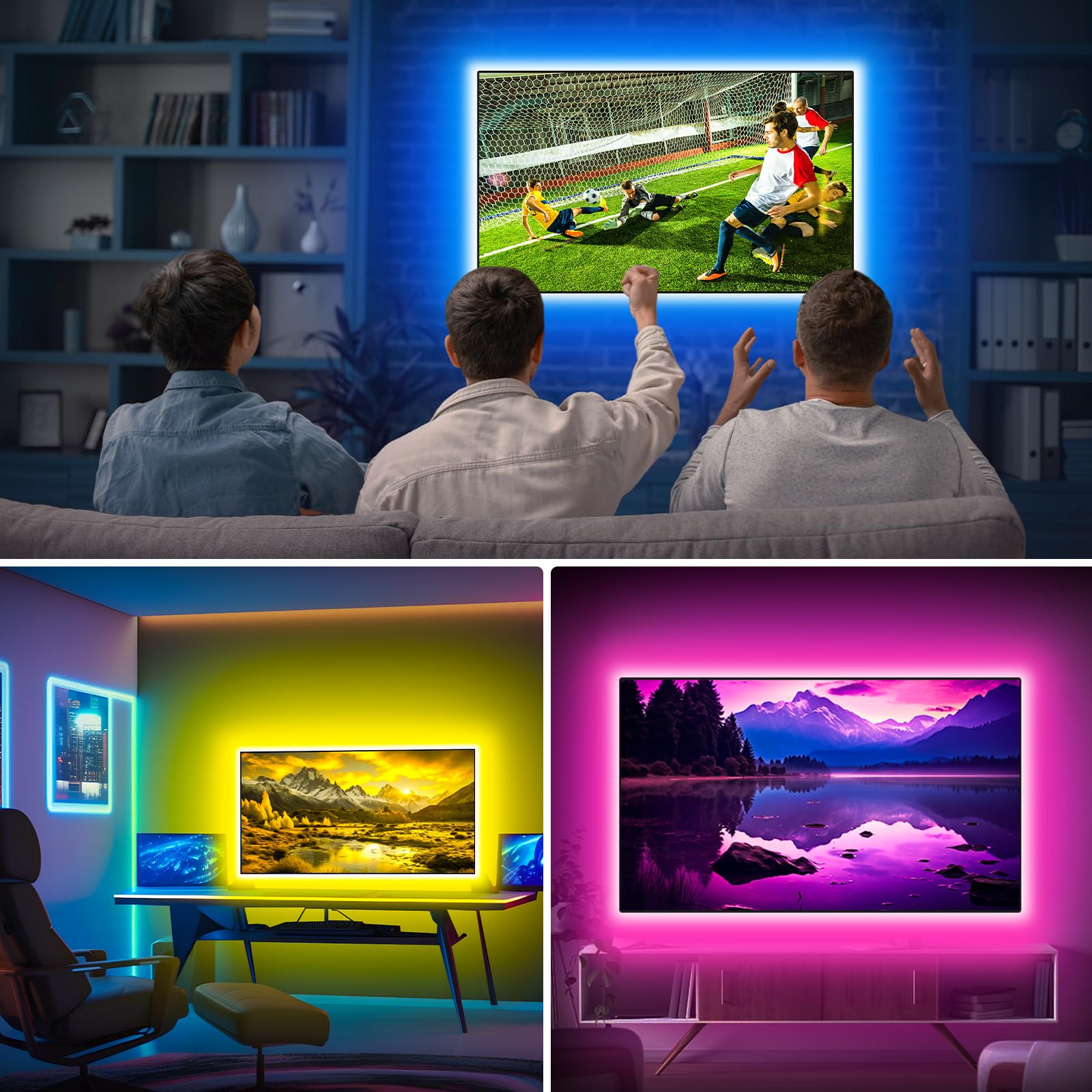 Daymeet TV Backlight, 5M Led Lights for TV for 55-75 inch, LED TV Backlights for Music Sync TV Light Bluetooth App Remote Control USB Led Strip Lights for Bedroom Gaming Room Party Decor