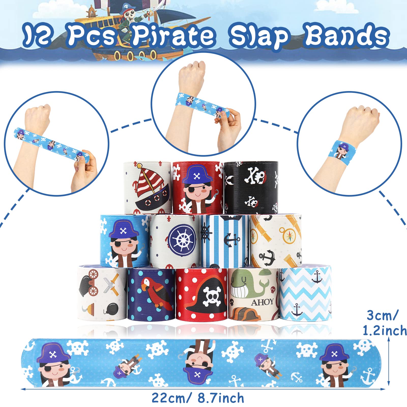 Pirate Party Bag Fillers for Kids Boys Girls, 42Pcs Pirate Theme Assorted Toys Pinata Filler with Slap Bands Stickers Keychains Gift Bags Lucky Dip Prize Party Favours for Birthday Gift Halloween